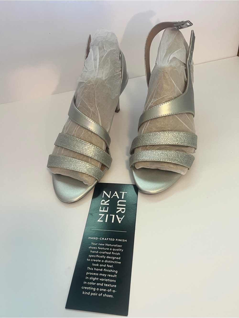 Naturalizer Shoes Women's Size 10 Metallic Silver Tami Strappy Mid Heel